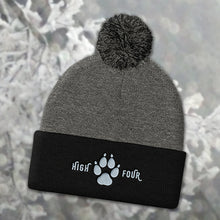 Load image into Gallery viewer, Beanie Pom Pom High Four Gray Embroidery by MoonShine NM