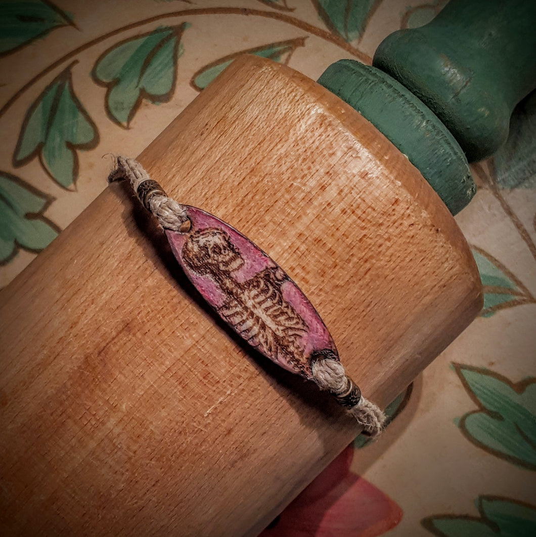 Bracelet Laser-Etched Wood MoonShine Skeleton Hemp Cord