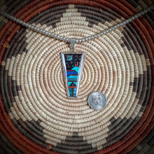 Load image into Gallery viewer, Navajo Handmade Pendant Sterling Silver Inlay Turquoise Lapis Jet and Coral with Navajo Pearl Sterling Silver 20” Chain