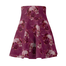 Load image into Gallery viewer, Skater Skirt Burgundy MoonShine Skull and Flowers