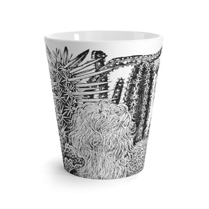 Latte Mug White 12oz Ceramic Vintage Cactus