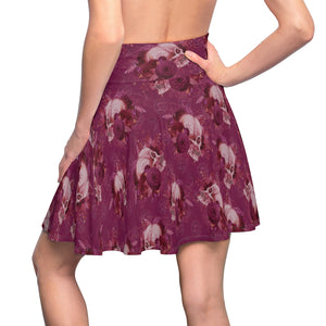 Skater Skirt Burgundy MoonShine Skull and Flowers