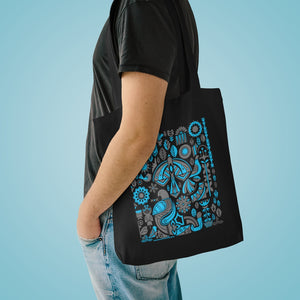 Tote Bag - 100% Cotton Canvas with Nordic Birds and Florals Design