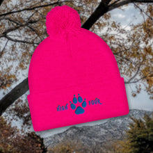 Load image into Gallery viewer, Beanie Pom Pom High Four Blue Embroidery by MoonShine NM