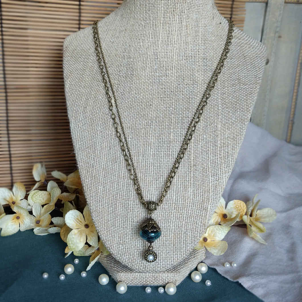 Necklace - Blown Glass Bead with Pearl Accent Drop