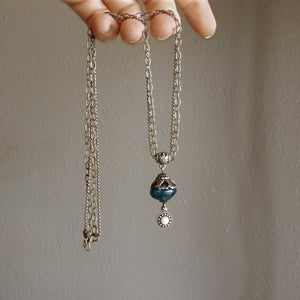 Necklace - Blown Glass Bead with Pearl Accent Drop