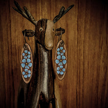 Load image into Gallery viewer, Earrings Laser Etched Wood MoonShine Blue Flax Design Painted