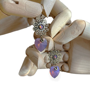Dangle Earrings Vintage Style Purple Crystal Heart by MoonShine NM