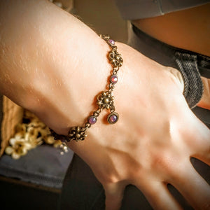 Bracelet MoonShine Antiqued Brass Flower Swarovski Crystal