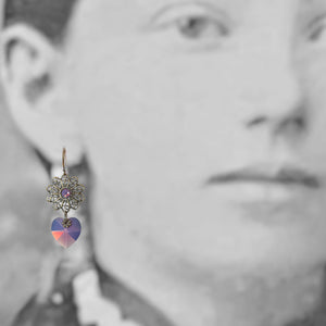 Dangle Earrings Vintage Style Purple Crystal Heart by MoonShine NM