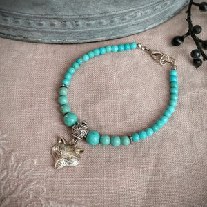 Bracelet - Wolfy Foxy Silvery Charm with Magnesite Beads