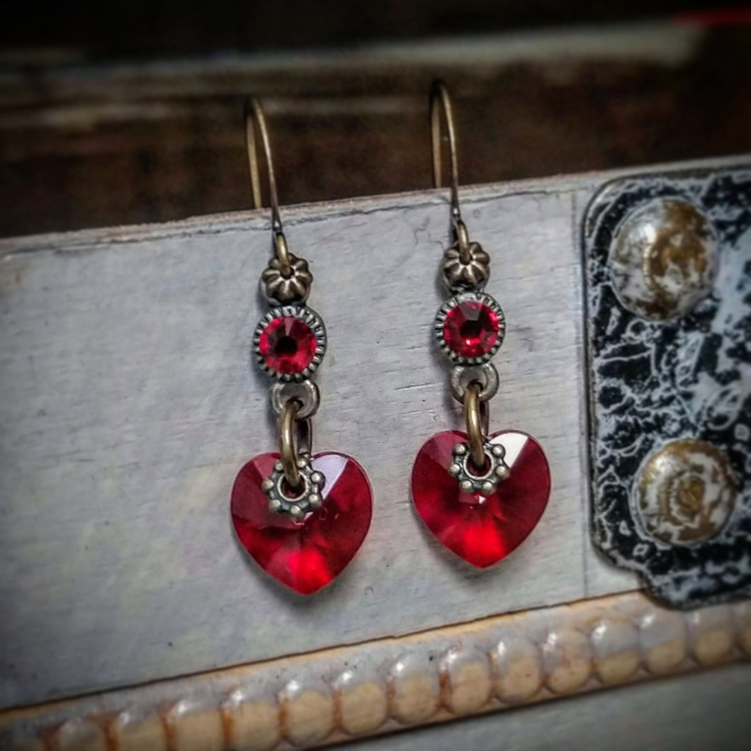 Earrings - Swarovski Red Heart Dangle