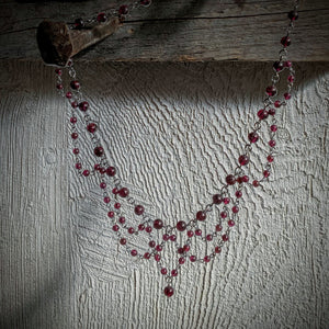 Garnet Rosary Chain Rustic Chandelier Necklace
