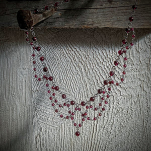 Garnet Rosary Chain Rustic Chandelier Necklace