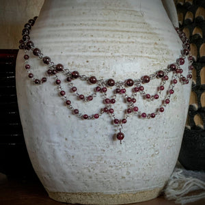 Garnet Rosary Chain Rustic Chandelier Necklace