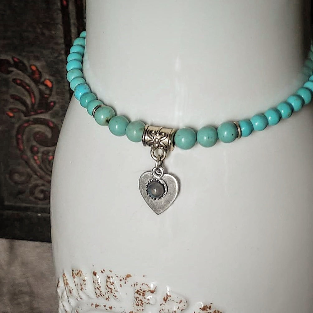 Necklace - Magnesite Beads with a tiny moonstone drop
