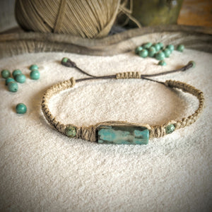 Bracelet Boho MoonShine Hand-Knotted Adjustable Hemp Cord Magnesite Turquoise Beads