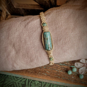 Bracelet Boho MoonShine Hand-Knotted Adjustable Hemp Cord Magnesite Turquoise Beads