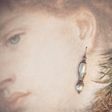 Load image into Gallery viewer, Earrings - Glass pearl vintage-style dangles with antiqued brass finish.