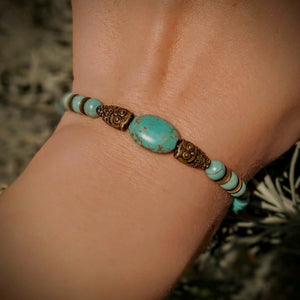 Bracelet - Magnesite with Antiqued Brass Owls