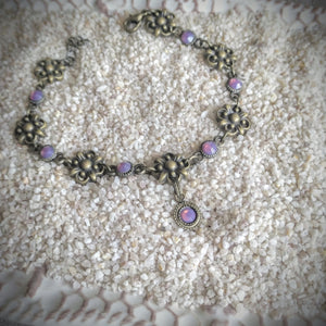 Bracelet MoonShine Antiqued Brass Flower Swarovski Crystal