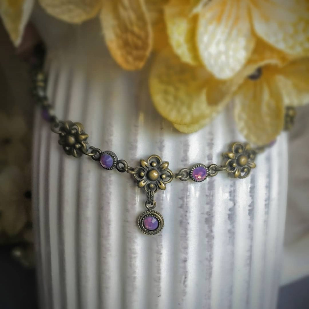 Bracelet MoonShine Antiqued Brass Flower Swarovski Crystal