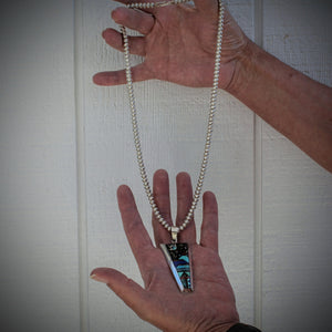 Navajo Handmade Pendant Sterling Silver Inlay Turquoise Lapis Jet and Coral with Navajo Pearl Sterling Silver 20” Chain