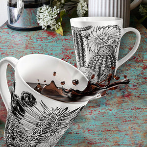 Latte Mug White 12oz Ceramic Vintage Cactus
