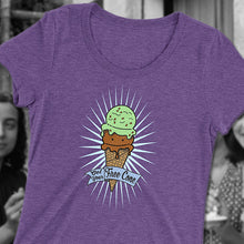 Load image into Gallery viewer, T-Shirt Scoop Neck Get Your Free Cone Mint Chocolate Chip and Chocolate Ice Cream Treat