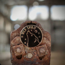 Load image into Gallery viewer, Enamel Pin Black and Gold Howling Wolf by Holly Andrews