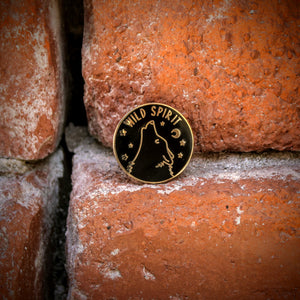 Enamel Pin Black and Gold Howling Wolf by Holly Andrews