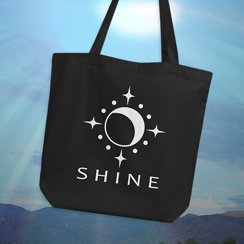 Tote Bag 100% Organic Black Cotton MoonShine Shine