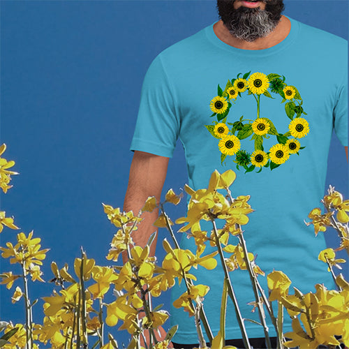 Short-Sleeve Unisex T-Shirt Sunflower Peace Sign Ukraine Colors by MoonShine NM