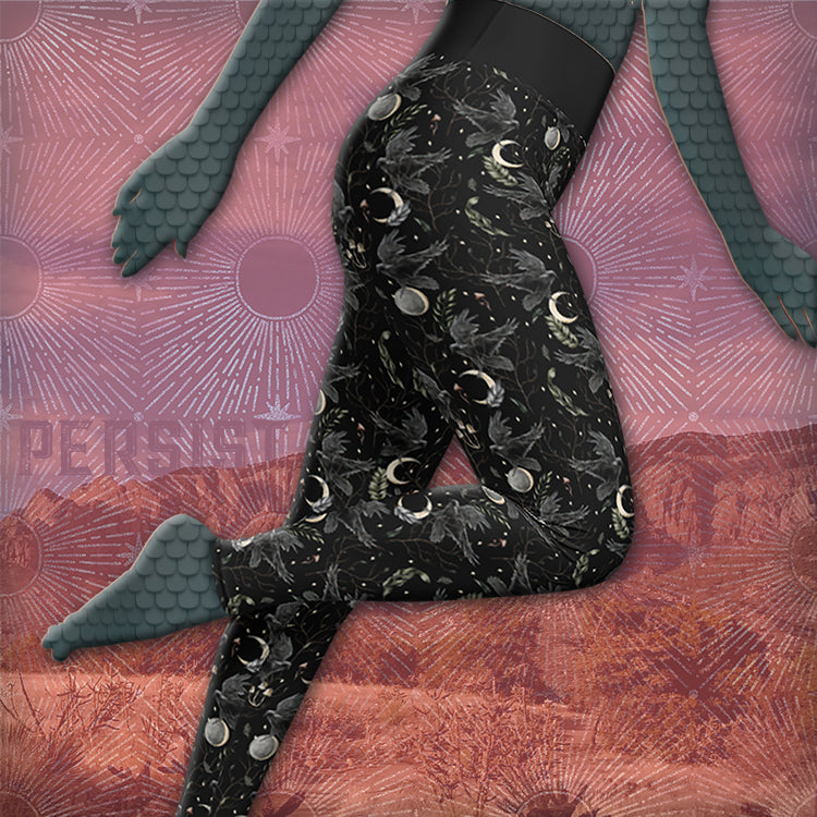 Yoga Leggings - Moon with Raven Birds