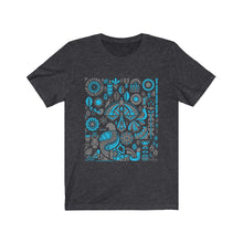 Load image into Gallery viewer, T-Shirt - Black with Nordic Birds and Florals Turquoise and Gray Design