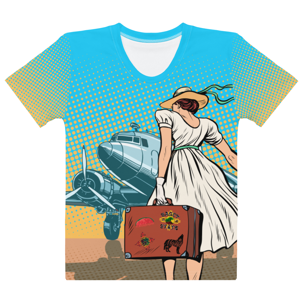 T-shirt - Woman Catching A Plane Retro Comic Style