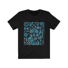 Load image into Gallery viewer, T-Shirt - Black with Nordic Birds and Florals Turquoise and Gray Design