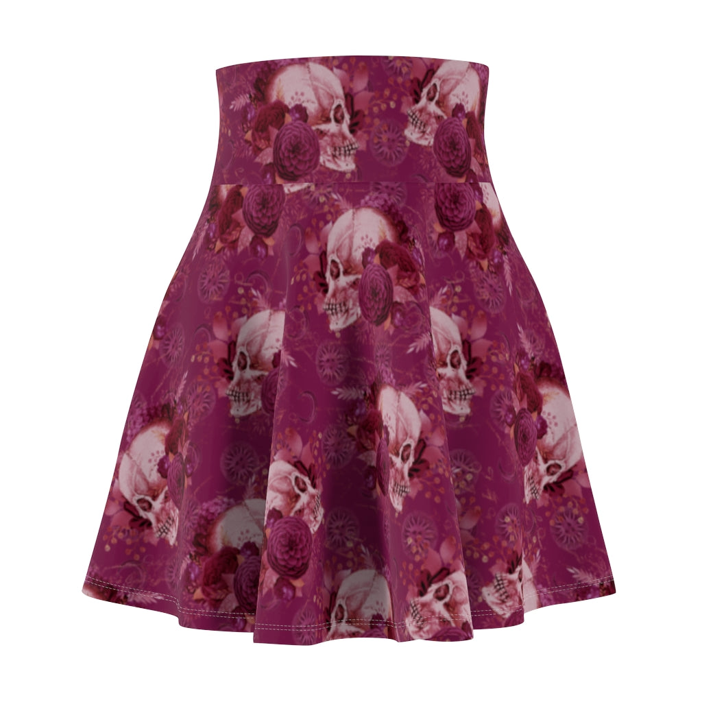 Skater Skirt Burgundy MoonShine Skull and Flowers