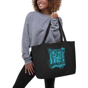 Tote 100% Organic Black Cotton Large MoonShine Jalapeño Turquoise Ink