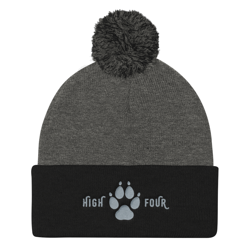Beanie Pom Pom High Four Gray Embroidery by MoonShine NM