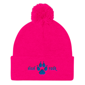 Beanie Pom Pom High Four Blue Embroidery by MoonShine NM