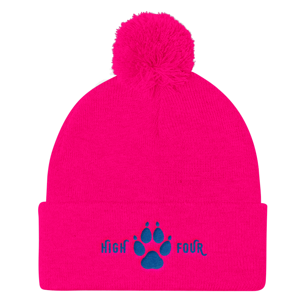 Beanie Pom Pom High Four Blue Embroidery by MoonShine NM