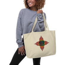 Load image into Gallery viewer, Tote Bag - Large Organic Cotton Choose Red or Green Flaming Dragon Shield