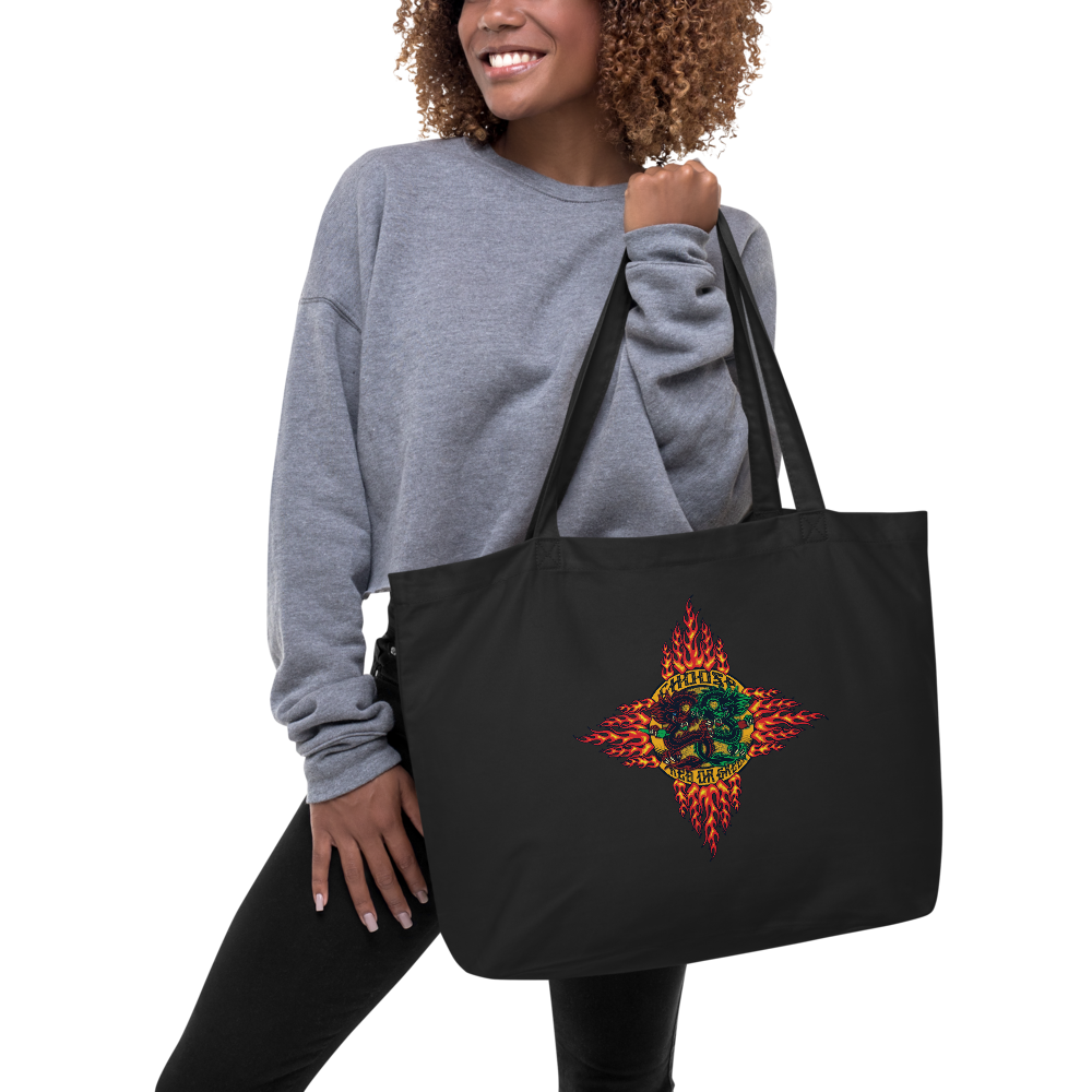 Tote Bag - Large Organic Cotton Choose Red or Green Flaming Dragon Shield