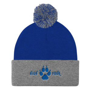 Beanie Pom Pom High Four Blue Embroidery by MoonShine NM