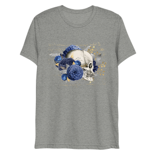 T-shirt Triblend Short Sleeve MoonShine Skull with Blue Flowers