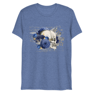 T-shirt Triblend Short Sleeve MoonShine Skull with Blue Flowers