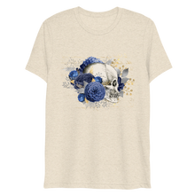 Load image into Gallery viewer, T-shirt Triblend Short Sleeve MoonShine Skull with Blue Flowers
