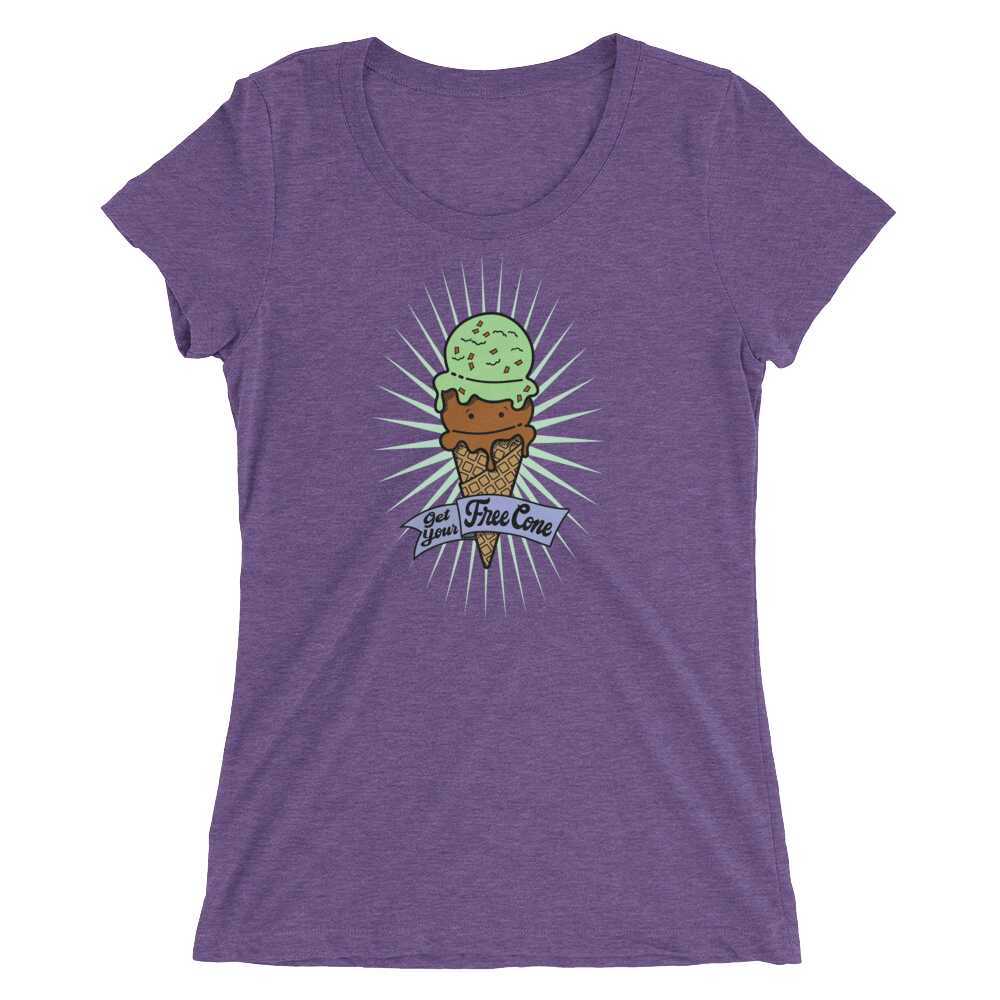 T-Shirt Scoop Neck Get Your Free Cone Mint Chocolate Chip and Chocolate Ice Cream Treat
